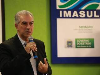 Reinaldo Azambuja durante discurso em agenda no Imasul (Foto: Henrique Kawaminami)