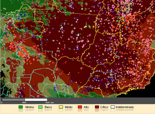 Mapa do INPE mostra a criticidade nas áreas com riscos de incêndio no Estado. (Foto: INPE)
