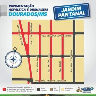 Mapa enviado pela assessoria de Geraldo Resende mostra ruas que serão asfaltadas no Jardim Pantanal (Divulgação)