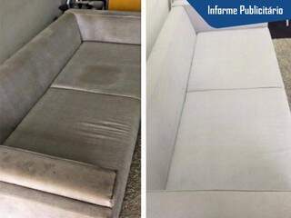 Pode não parecer, mas é o mesmo sofá, antes e depois do serviço da Stof Clean.