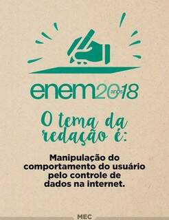 Banner com tema da redação divulgado pelo MEC. (Arte: Divulgação MEC).