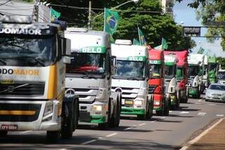 Cem caminhões participam do protesto (Foto: Marcos Ermínio)