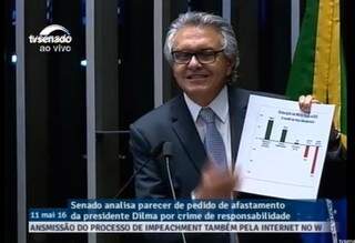 O senador Ronaldo Caiado (DEM-GO) foi o primeiro a falar na retomada do processo de impeachment. (Foto: Reprodução/TV Senado)