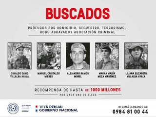 Cartaz distribuído pelo governo paraguaio com recompensa por líderes do EPP (Divulgação)