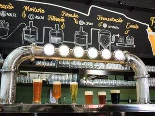 De forma lúdica, painel resume como é feita a cerveja que chega ao copo do cliente. (Foto: Marina Pacheco)