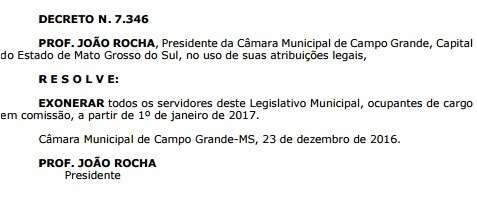 C&acirc;mara Municipal exonera todos os servidores comissionados
