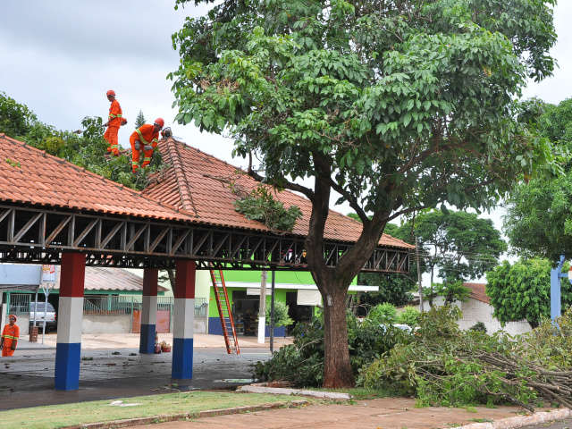  Prefeitura faz trabalho de limpeza ap&oacute;s temporal em Dourados