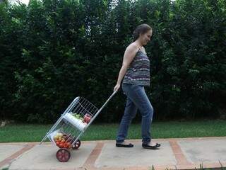 Com o carrinho de feira, Paula leva os pedidos de  frutas, verduras e legumes para seus clientes. A procura tem crescido tanto que ela já está a procura de um espaço (Foto: Fernando Antunes)