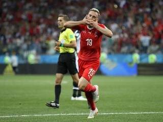 Drmic marcou o segundo gol da Suíça no empate contra a Costa Rica (Fifa/Divulgação)