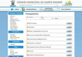 Página da Transparência no site da Câmara Municipal de Campo Grande