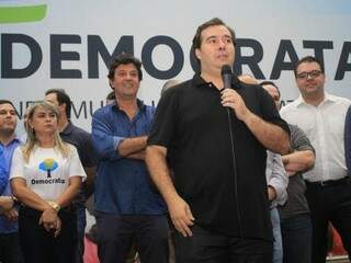 Rodrigo Maia durante discurso em evento do DEM, em Campo Grande (Foto: Marina Pacheco)