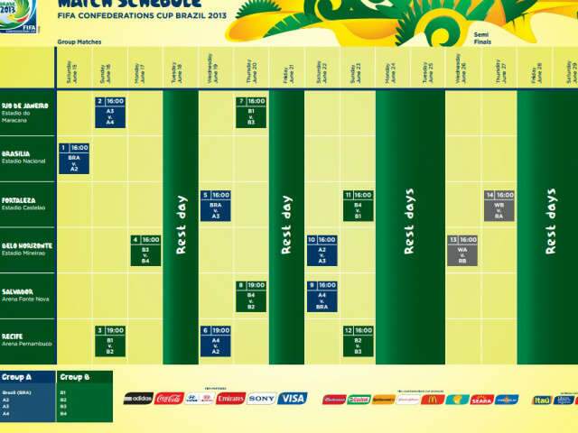  Com sedes definidas, Fifa apresenta tabela de jogos da Copa das Confedera&ccedil;&otilde;es
