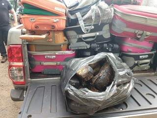 Maconha transportada em malas também foi levada para ser destruída (Foto: Adilson Domingos)