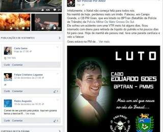Na página, policiais fazem homenagem ao cabo do Bptran. (Foto: Reprodução/ Facebook)