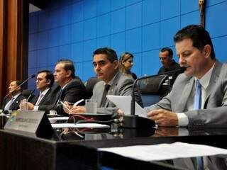 Deputados Zé Teixeira (DEM), Eduardo Rocha (MDB), Herculano Borges (SD) e Renato Câmara (MDB), durante sessão (Foto: Assessoria/ALMS)