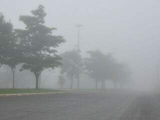 Céu de Campo Grande amanheceu encoberto por neblina. (Foto: Alcides Neto)