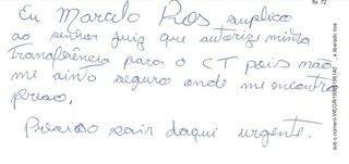 Carta foi anexada ao pedido de transferência feito pela defesa de Marcelo Rios (Foto/Reprodução)