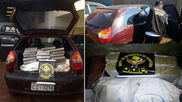 Traficante fura barreira da pol&iacute;cia e abandona carro com 212 Kg de maconha