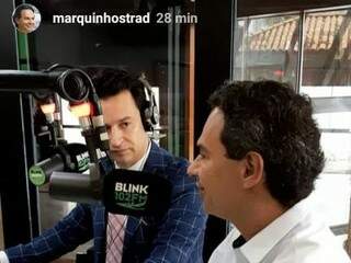 Post do prefeito dando entrevista para o jornalista Tatá Marques, na rádio Blink (Foto: Reprodução)