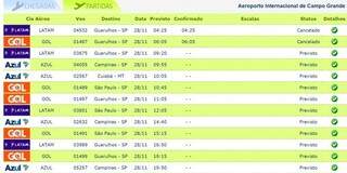 Tabela divulgada no site da Infraero mostra cancelamentos (Foto: Reprodução)