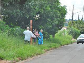 Mato toma conta de ponto de ônibus na Vila Nasser. 
