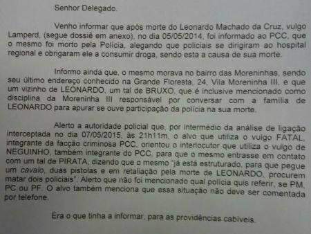 Of&iacute;cio revela que PCC planeja matar policiais para vingar morte de preso