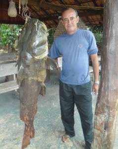 Homem pesca ja&uacute; de 50 quilos no Rio Taquari, em Coxim 