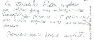 Carta anexada ao pedido de transferência para o CT, escrita por Marcelo Rios (Foto/Reprodução)