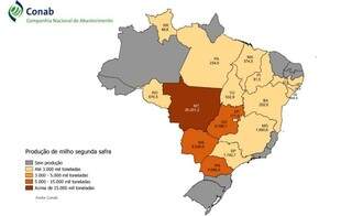 Quadro mostra a produção de milho 2ª safra nos estados brasileiros (Conab)
