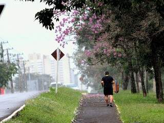 Chuva se aproximando, acabou pegando pessoa de surpresa durante caminhada na Afonso Pena. (Foto: Saul Schramm)