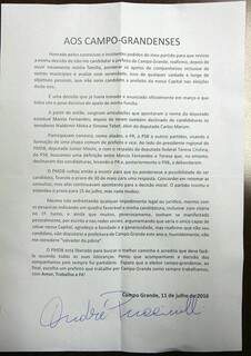 André Puccinelli diz em carta que não se considera &#039;salvador da pátria&#039; e que libera o PMDB para fazer a melhor escolha (Foto: Divulgação)