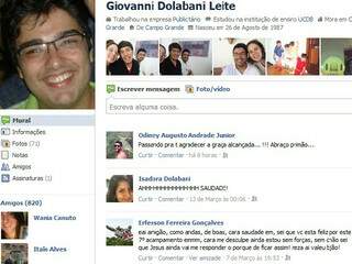 Facebook de Giovanni, com mensagem dos amigos.