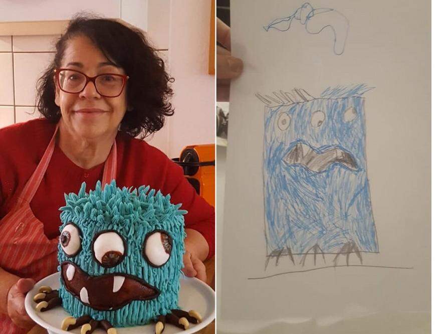 Amor de vó é transformar desenho de monstro em um super bolo de aniversário  - Sabor - Campo Grande News