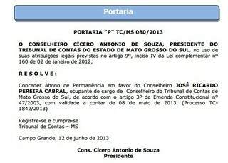 Portaria assinada por Cícero de Souza foi publicada no dia 12 de junho de 2013. 