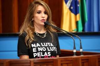 Antonieta Amorim citou índice alto de violência contra as mulheres, durante discurso (Foto: Assessoria/ALMS)