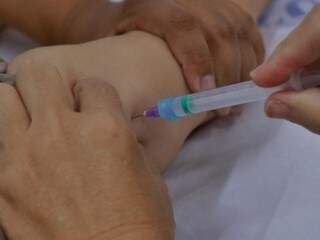 Vacina é aplicada na pena de um bebê (Foto: Henrique Kawaminami)