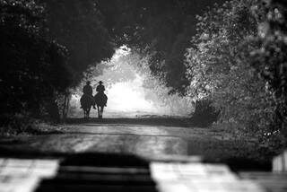 “A música Boiada, do Almir Sater, eu queria fazer uma foto dela. Aí vi essa cena. Dois cavalos, a ponte de madeira... Ele foi levando boi, um dia ele se foi no rastro da boiada...”, conta o fotógrafo.