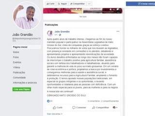 João Grandão também fez balanço sobre seus trabalhos na Assembleia. (Foto: Facebook/Reprodução)