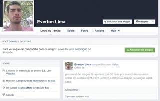 Everton apelou às redes socias e ao pagamento para conseguir as doações (Foto: Reprodução Facebook)