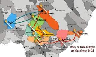 Mapa com o trajeto da Tocha Olímpica em Mato Grosso do Sul (Foto: Reprodução/ Bolivar Porto)