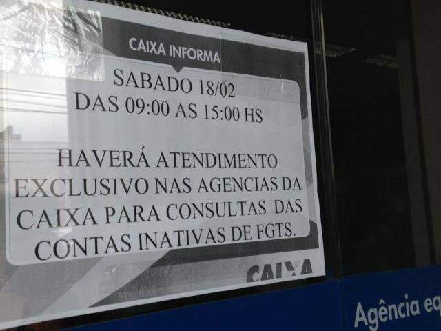 Caixa far&aacute; atendimento exclusivo para FGTS no s&aacute;bado em 37 ag&ecirc;ncias de MS