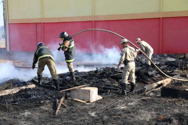 Inc&ecirc;ndio que come&ccedil;ou em vegeta&ccedil;&atilde;o destruiu estoque de madeira