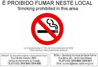Cartaz proibindo fumar em locais fechados.