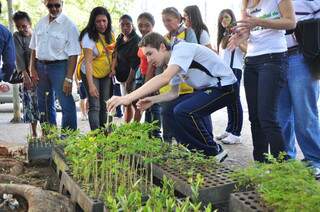Distribuição de mudas de plantas do cerrado chamou atençao no Centro da cidade. (Foto: João Garrigó)