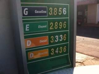 Em Paranaíba, preço da gasolina varia de R$ 3,85 a R$ 3,90, já o etanol de R$ 2,89 a R$ 2,95 (Foto: Direto das Ruas)