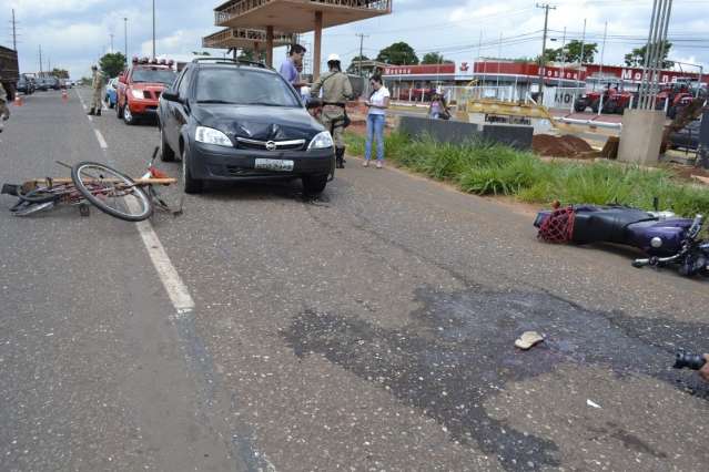    Acidente entre carro, moto e bicicleta deixa 3 feridos no Coronel Antonino