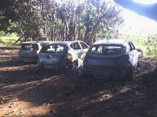 Os carros foram destruídos durante o incêndio (Foto: Luciana Brazil)