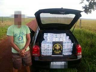 Campo-grandense foi preso pelo DOF com 1.050 pacotes de cigarro contrabandeado (Foto: Divulgação)