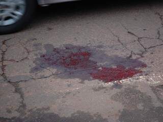 No local onde pedestre foi atingida, marcas de sangue. (Foto: Luciana Brazil)