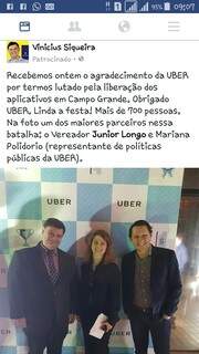 Vinícius Siqueira, Mariana Polidoro e Junior Longo durante festa da Uber. (Foto: Repordução/Facebook)